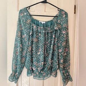 Floral Teal Blouse Size XS